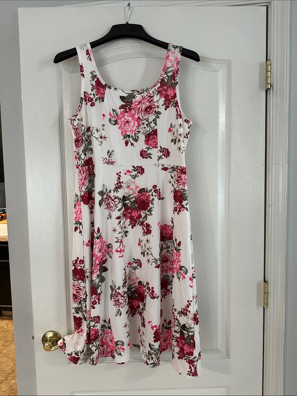 H&M White Midi Dress with Pink Floral Print